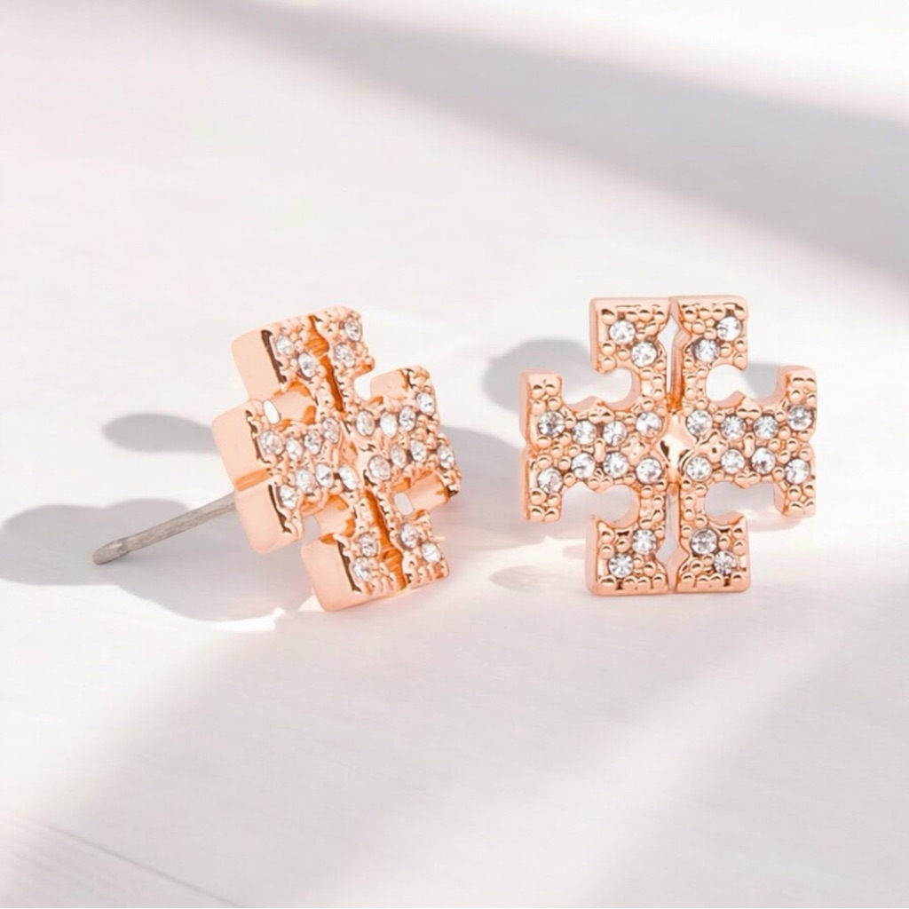 Tory Burch Kira Pave Stud Earrings In Rose Crystals Gold Tone Nwt 60$